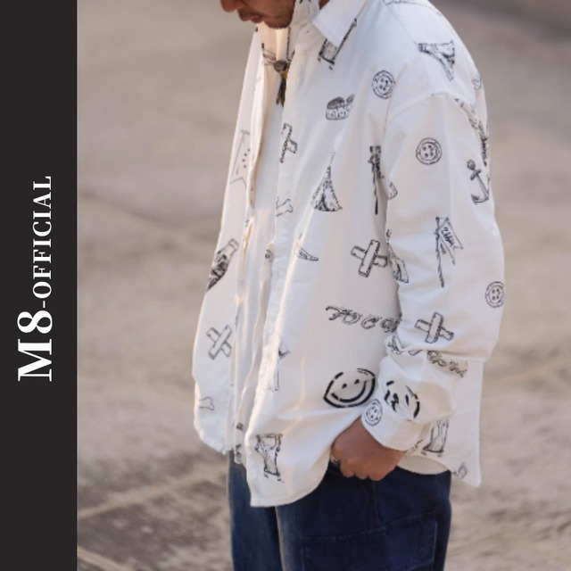 illustration print long sleeve shirt 2color M0579