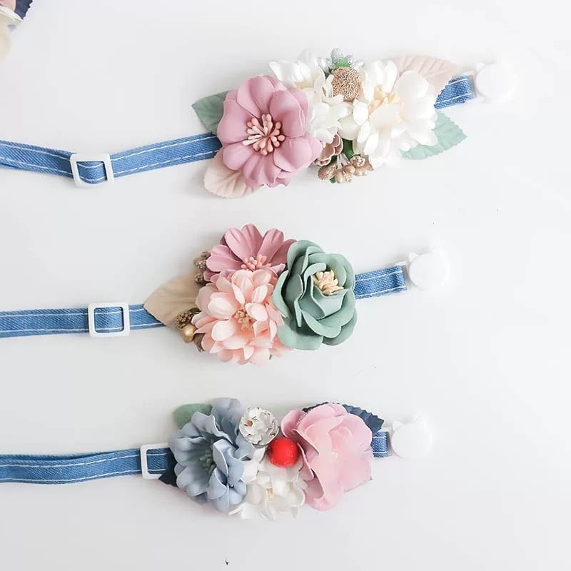 デニムフラワーモチーフのバックル式カラー 00338