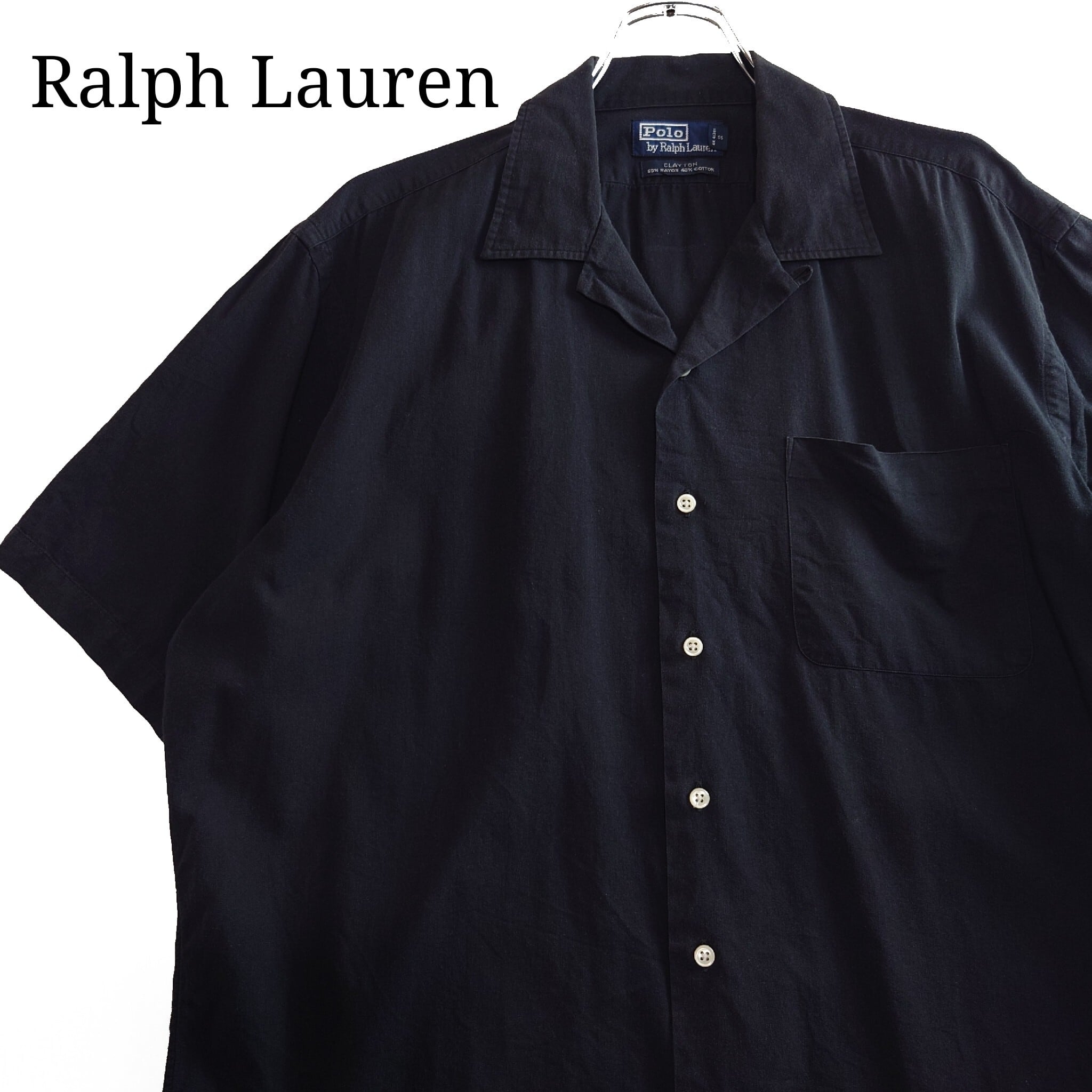 【無地】Ralph Lauren ラルフローレン オープンカラーシャツ 開襟 黒