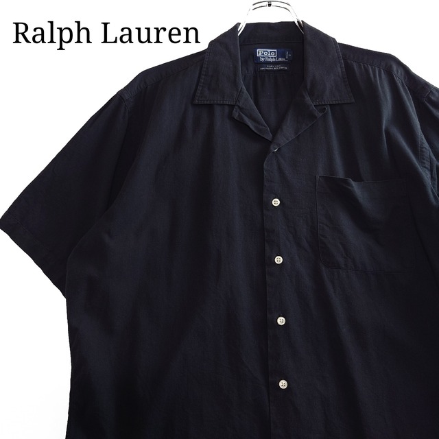 無地】Ralph Lauren ラルフローレン オープンカラーシャツ 開襟 黒 