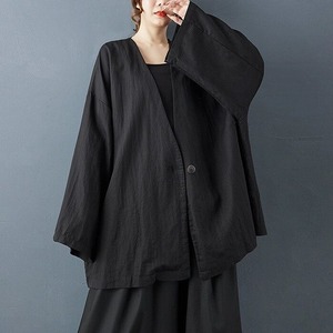 BLACK V-NECK OVERSIZED CASUAL JACKET 1color M-14918