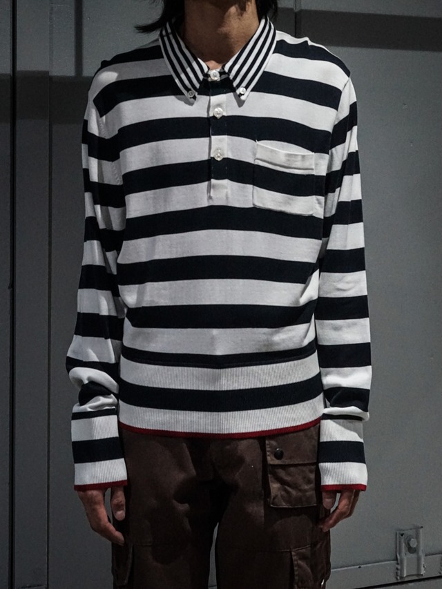 【add (C) vintage】"BLACK FLEECE" Special Long Rib Horizontal Stripe Pattern L/S Polo Shirt