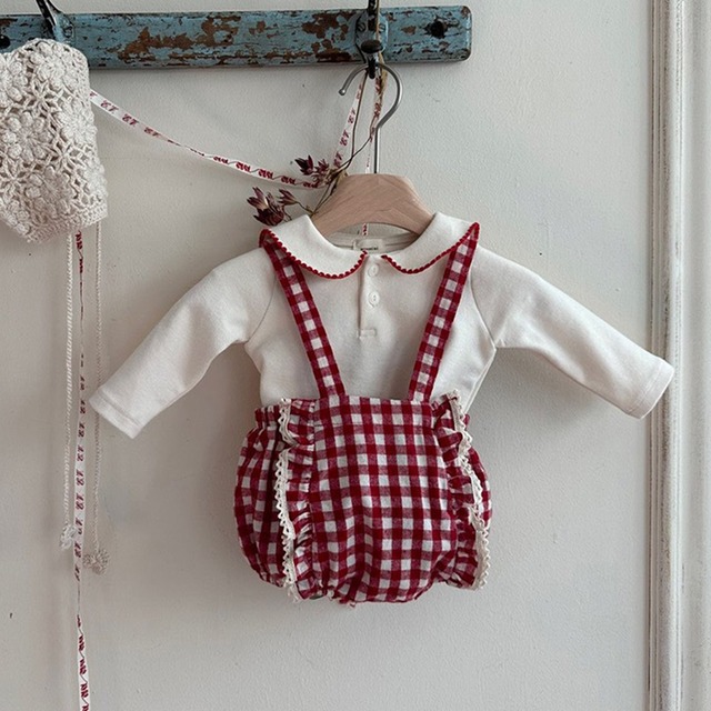 【BABY】クリスマスレッドチェックサロペット