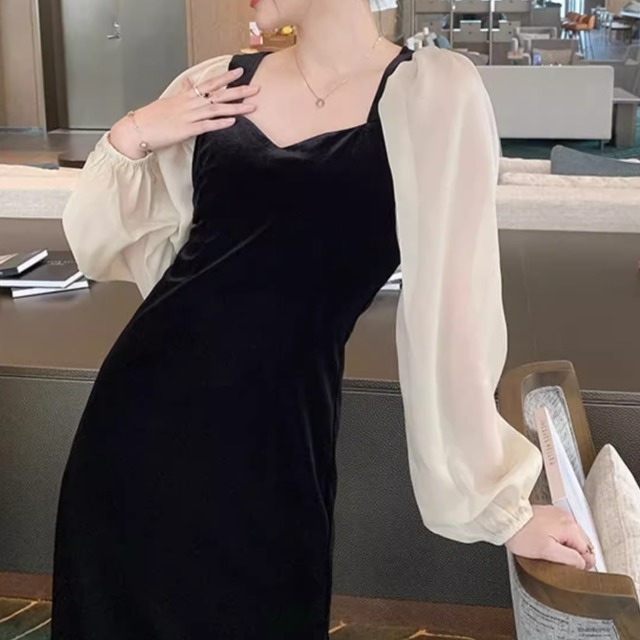 レディース スカート ワンピース ドレス ロングスカート ミモレ 長袖 パフスリーブ スクエアネック 襟なし スリム 細身 Aライン スマート ハイウエスト 切り替えデザイン かわいい 大人可愛い きれいめ シンプル カジュアル 上品 おしゃれ かっこいい レトロ エキゾチック こなれ感 ラフ ガーリー 個性的 クール モード系 エレガント モダン 主役級 存在感 とろみ感 抜け感 ラブリー キュート 都会的 ロマンティック 秋 パーティー イベント レストラン ホテル 発表会 合コン コーデ モテ 清楚