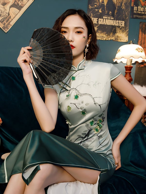 BURBERRY チャイナ風ワンピース チャイナワンピース 緑 CHERRYシリーズ チャイナ風ワンピース 緑