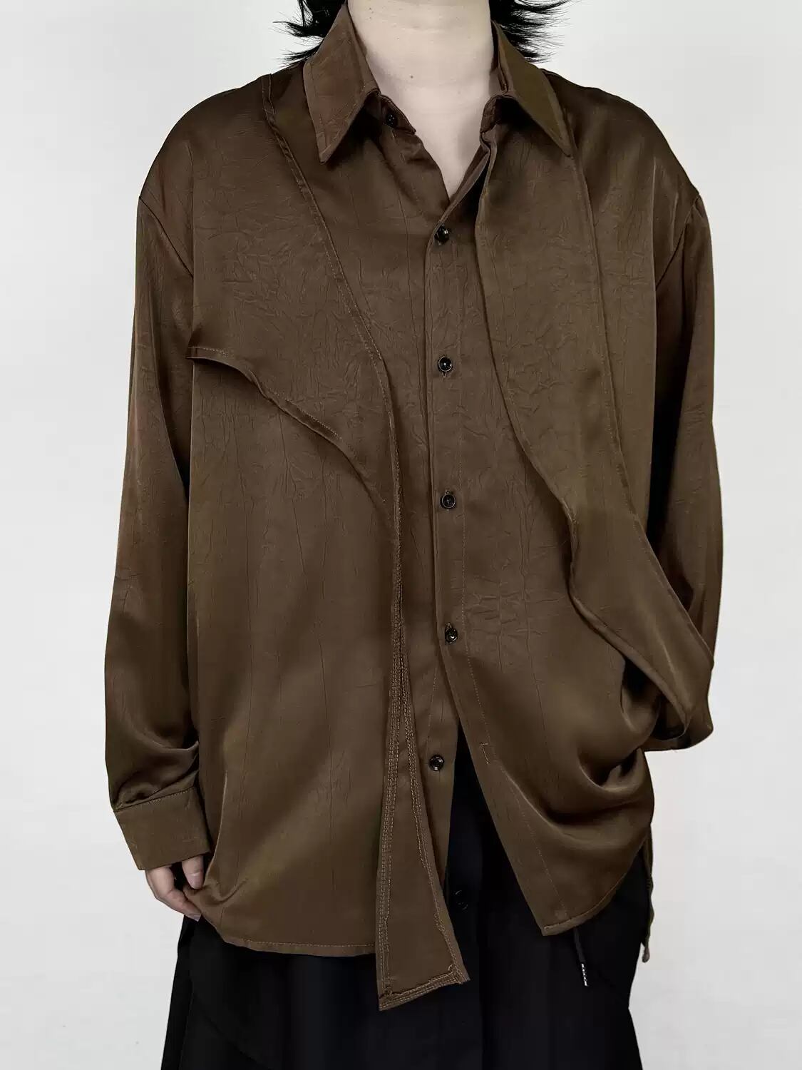 【ORV0139】Satin Draped Shirt / 2color