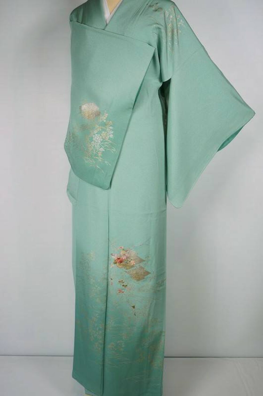 躾糸付未使用 友禅柄 鴇色 花枝文様 正絹訪問着 155cm l128 着物 