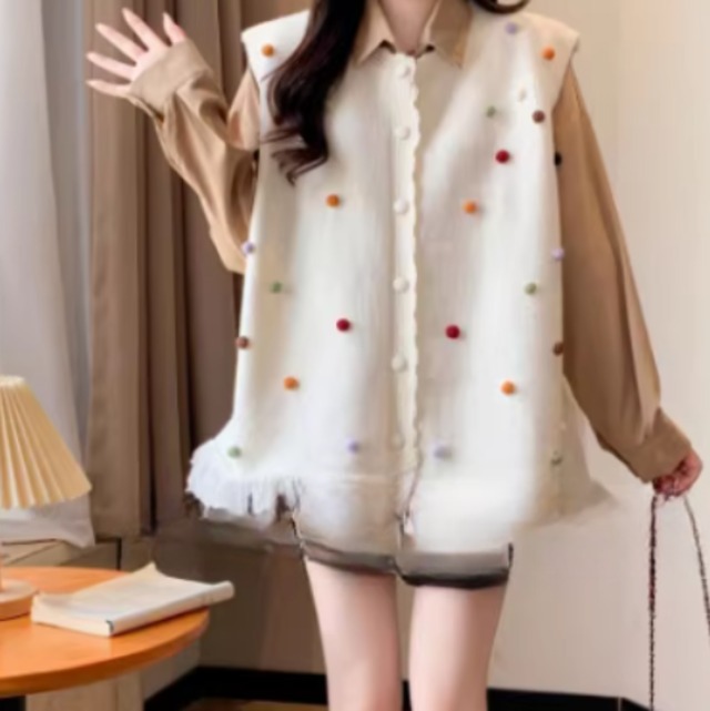 Fringe knit sweater vest(CF179)