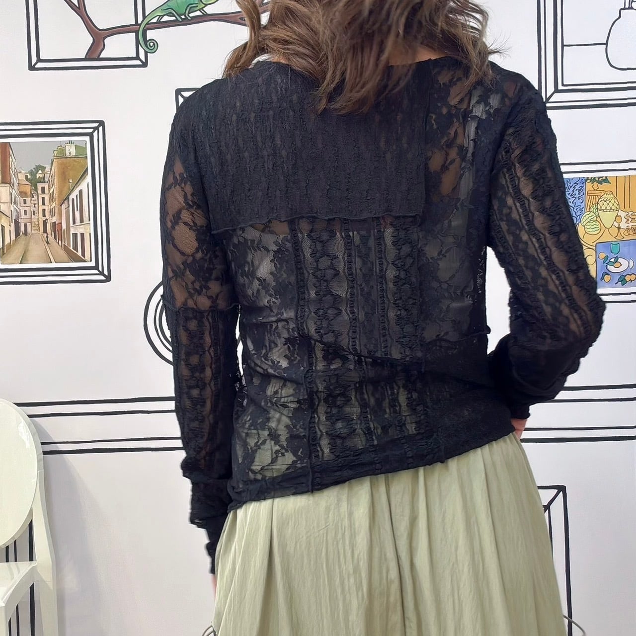 パッチワークシアーレースプルオーバー