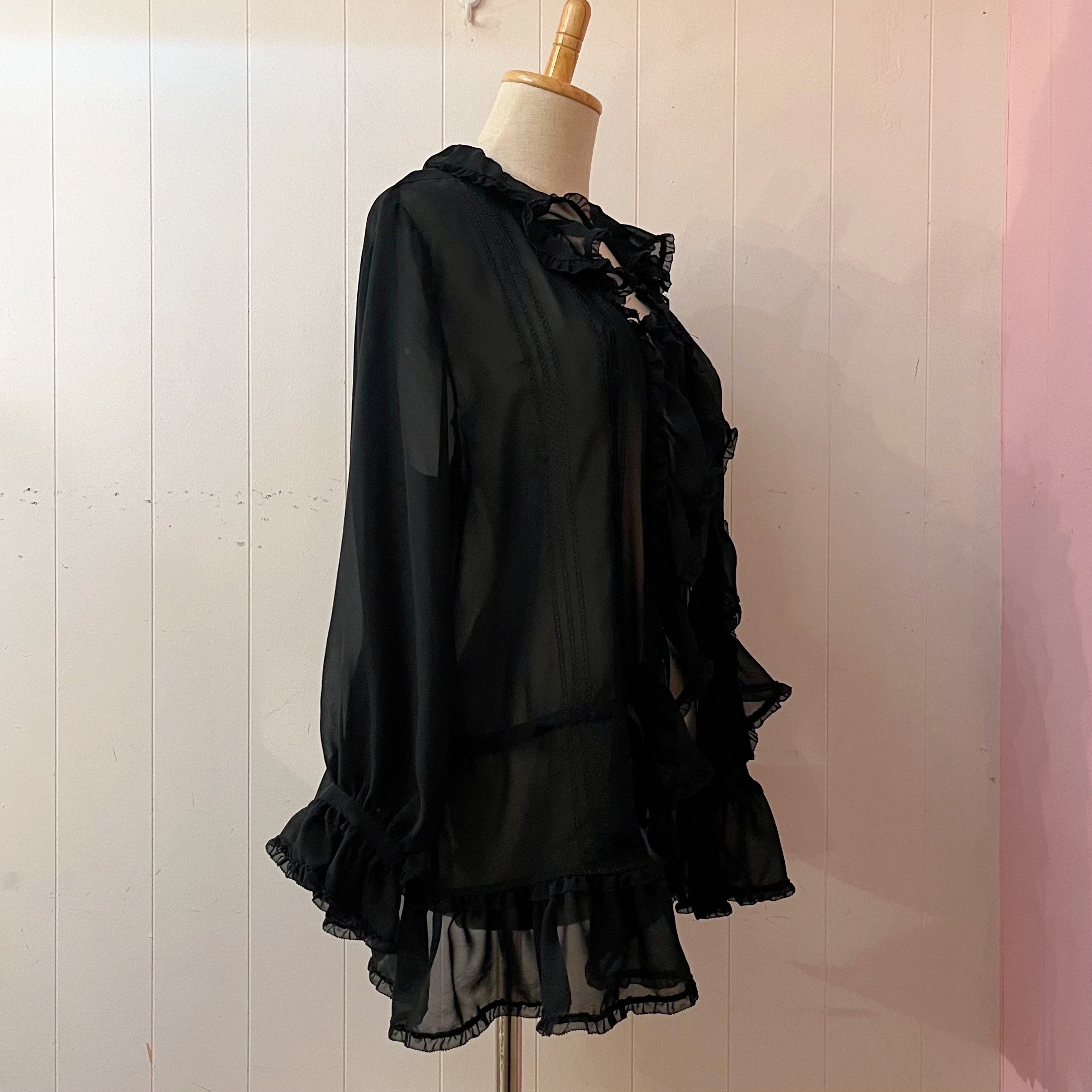 black ribbon frill lace blouse