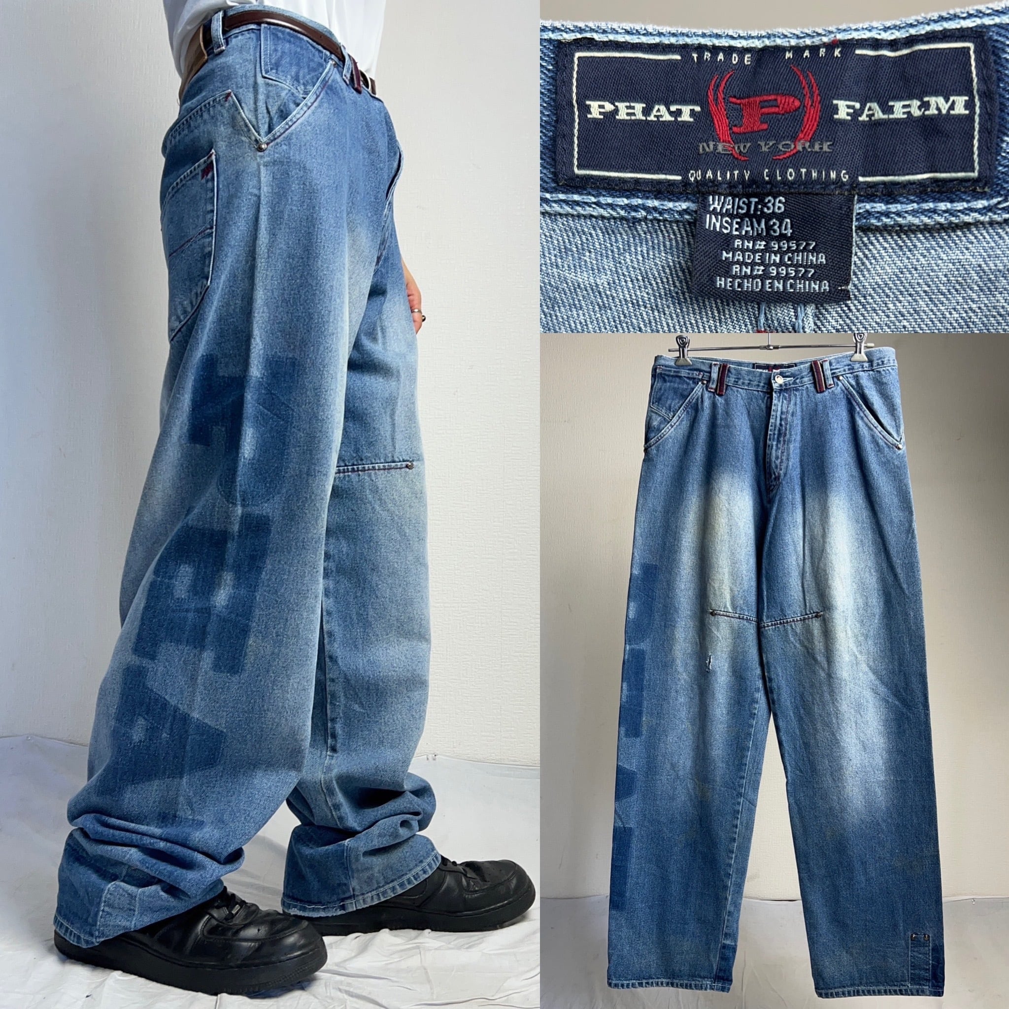 PHAT FARM” DENIM PANTS W36 ファットファーム ワイドデニムパンツ