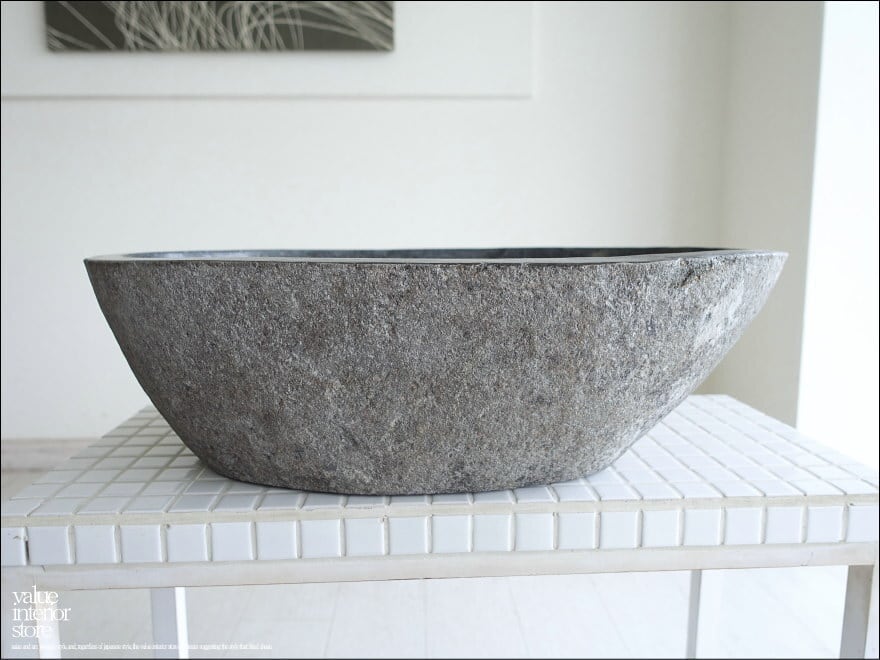 手洗鉢 自然石 洗面ボウルL-A56 洗面器 手洗いボウル 手洗い器 ウォッシュボウル 洗面資材 洗面材料 W50.5 x D37.5 x H15.5cm