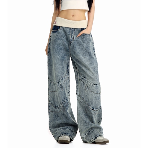 white ribbed waist denim　ホワイトリブウエストデニム　J1877