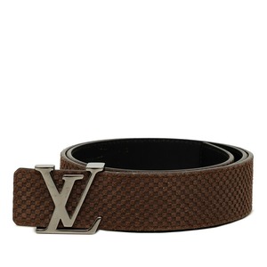 ルイ ヴィトン マイクロ ダミエ サンチュール LV イニシャル ベルト サイズ90/36 M6876 ブラウン レザー スウェード メンズ LOUIS VUITTON 【中古】