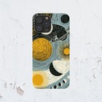 受注生産 iPhoneケース 金色太陽と白い月の夜空星図｜天体図風 STAR058B
