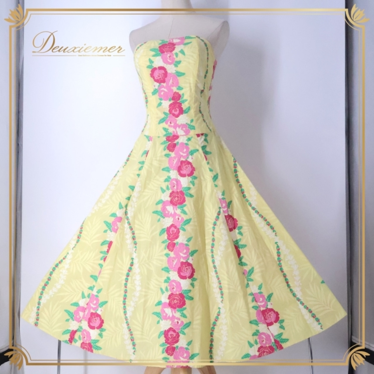 フラダンス 衣装 ワンピース ドレス イエロー系 ムームーファクトリー ハワイ製 バラ柄 ロケラニ柄 T&L MUUMUU FACTORY ハワイアンプリント アロハ フラ ダンス レッスン 練習 華やか 鮮やか かわいい おしゃれ 明るい 上品 ピンク系 グリーン系 ホワイト系 黄 ピンク 緑 白 フラダンス衣装 ハワイ製ドレス 衣装踊り 可愛いデザイン パーティー用 お洒落 ドレスアップ