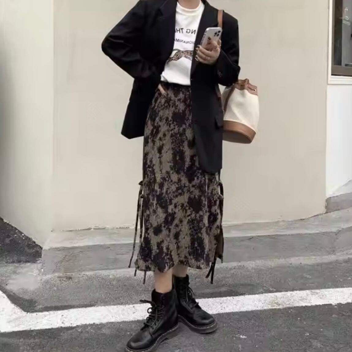 nuance pattern narrow pleats skirt