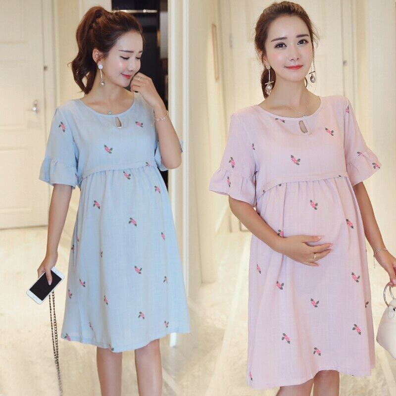 【新作】【送料無料】 1019＃スウィートリネンマタニティナーシングドレス2019夏の母乳育児服妊婦妊娠中の母乳育児 大人ガーリー キュート カジュアル サマー 夏物 AL expec310079246779