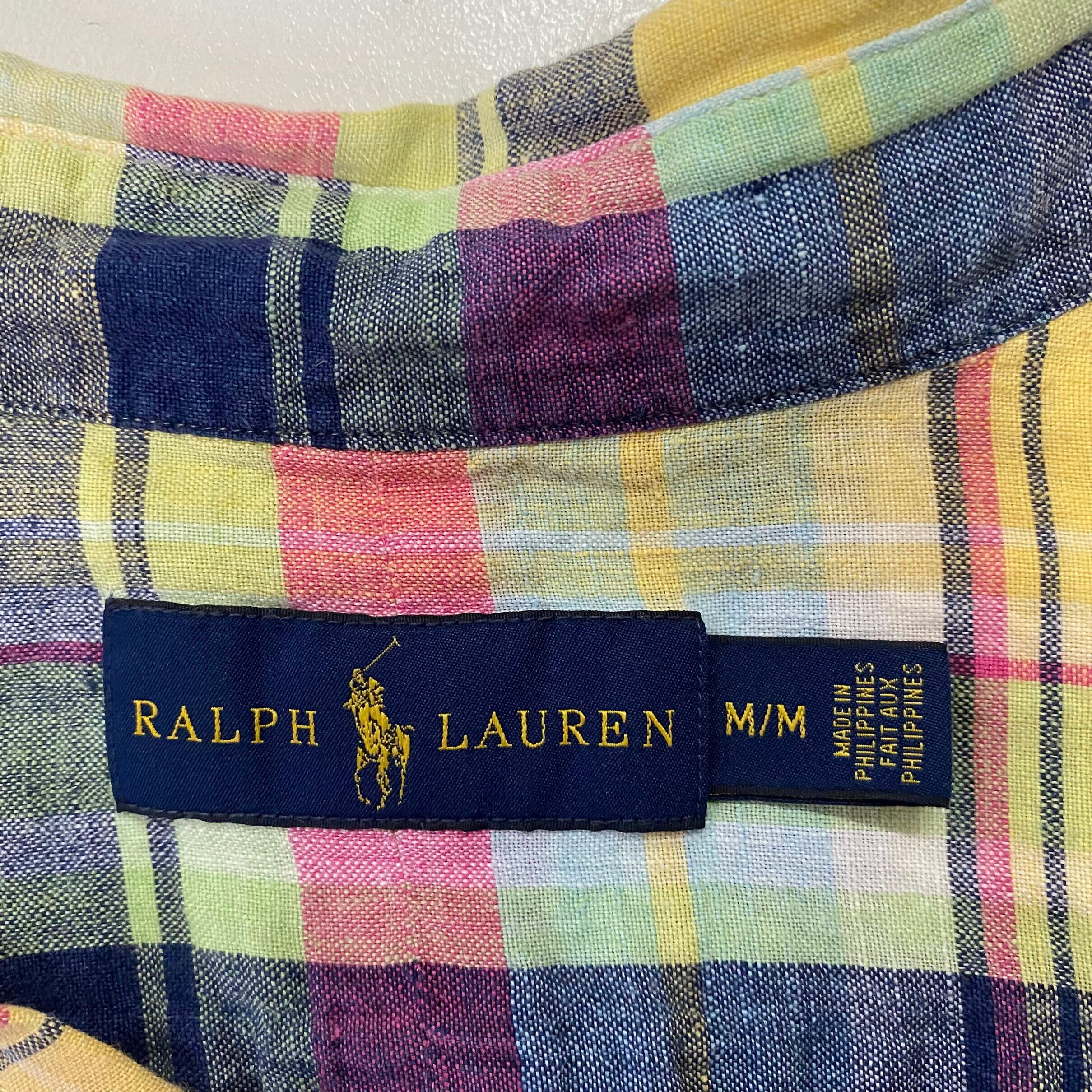 RALPH LAUREN ラルフローレン チェック柄 半袖リネンシャツ メンズM