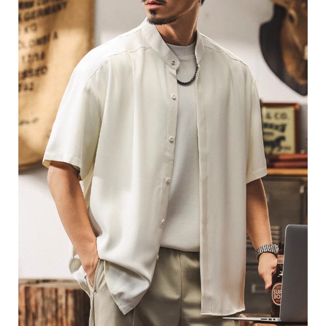 スタンドカラー半袖シャツ 225622