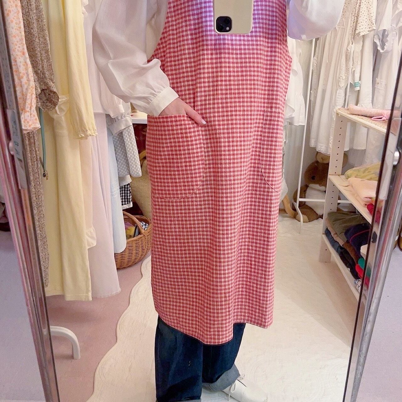 strawberry gingham check apron