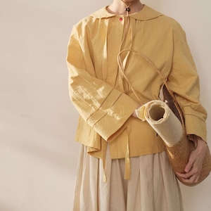 ロングリボンネックフレア袖ブラウス ・10253