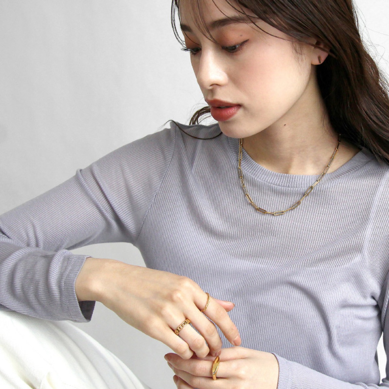 【ネコポス便】リング チェーンリング 18K 鎖 シンプル金属アレルギー 1735