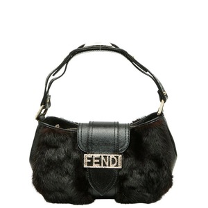 フェンディ マンマバゲット ロゴ ハンドバッグ ワンショルダーバッグ ブラック ブラウン ファー レザー レディース FENDI 【中古】