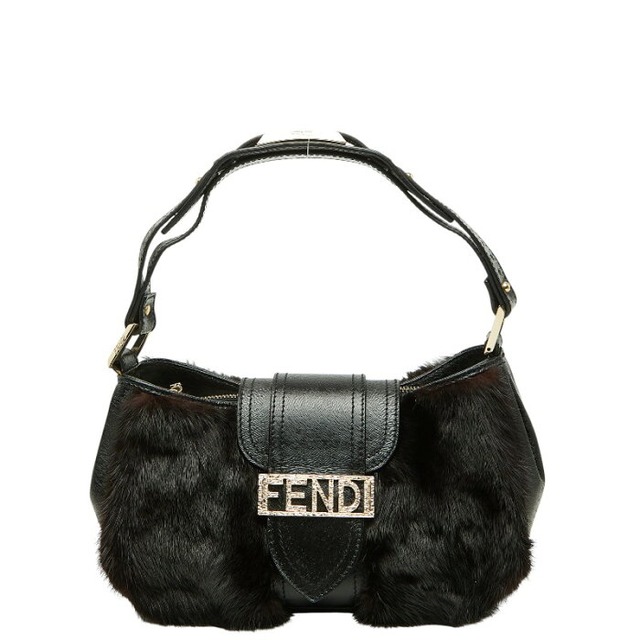 フェンディ マンマバゲット ロゴ ハンドバッグ ワンショルダーバッグ ブラック ブラウン ファー レザー レディース FENDI 【中古】