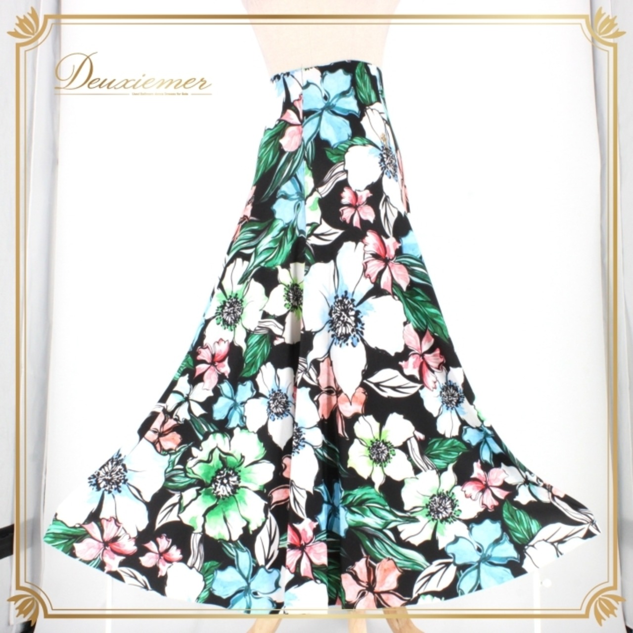 社交ダンス 衣装 スタンダード スカート レッスンウェア 練習着 gentil ジャンティ 黒 白 緑 水色 ブラック系 ブルー系 グリーン系 ホワイト系 花柄 ダンス衣装 フレアスカート 伸縮性 おしゃれ フォーマル パーティー レディース 練習着 お洒落 ダンス用スカート かわいい スポーティー スカート丈90cm ウエストゴム 光沢感 柔らかい トレーニング シンプル プレイフル