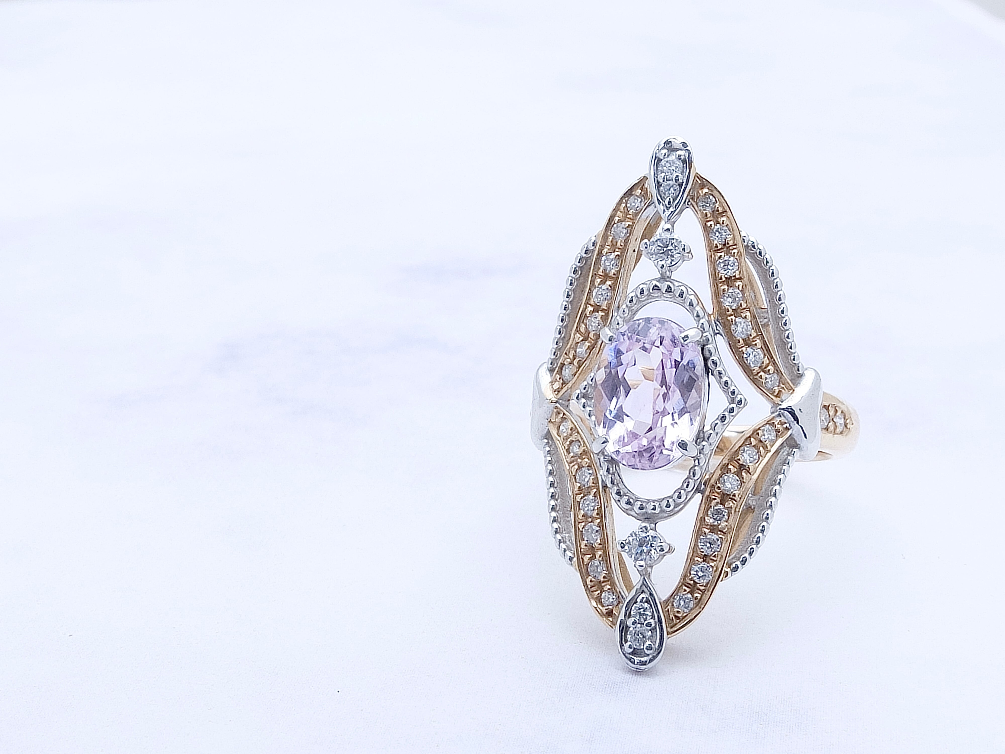 K18PG クンツァイトダイヤモンドリング　試着のみ K18PG/K18WG クンツァイトダイヤモンドリング 1.57ct 11号