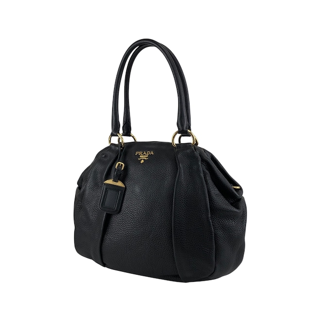 PRADA プラダ トートバッグ ブラック ロゴ レザー ラウンド vintage ヴィンテージ オールド 7zspmn