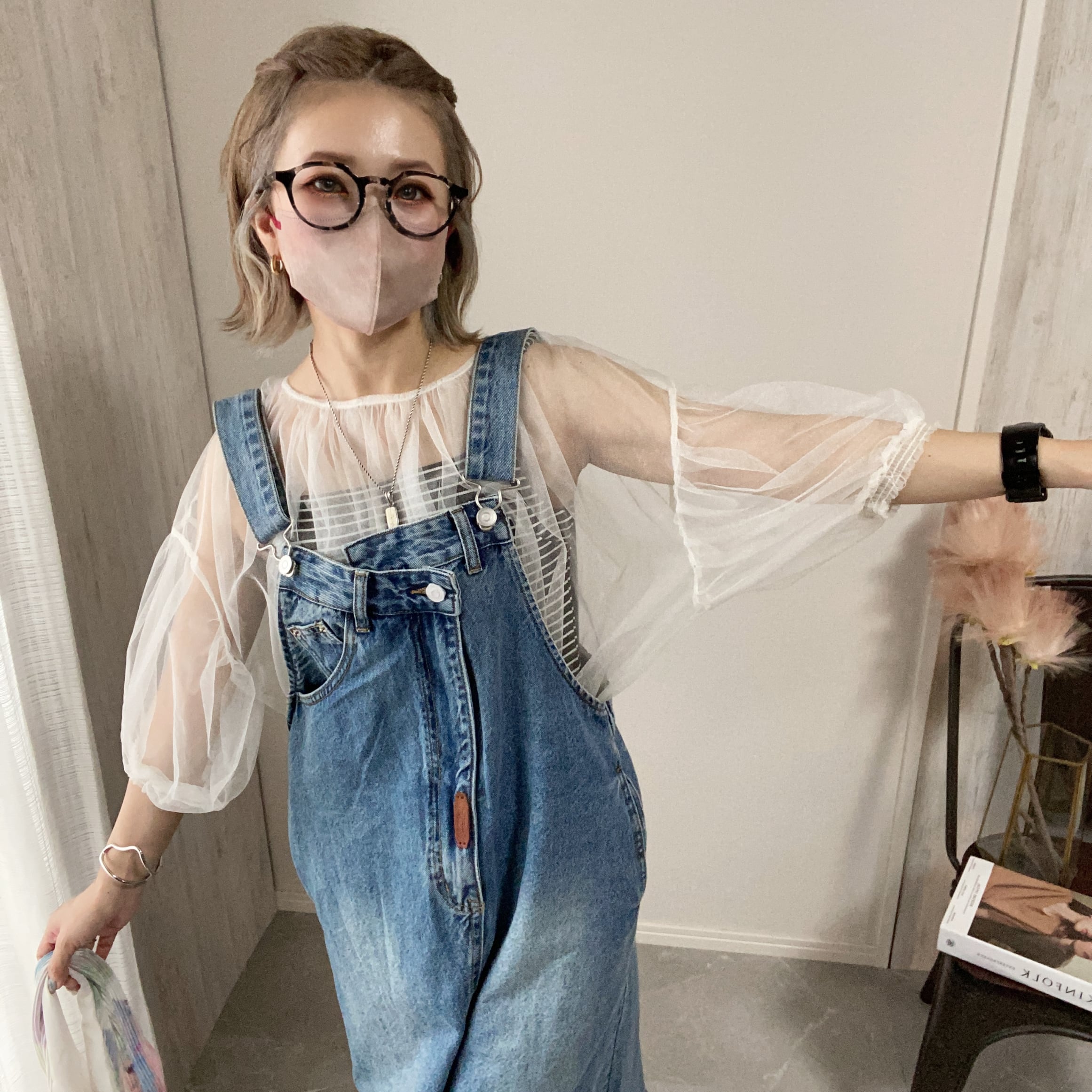 lame tulle 2way gather blouse【Ivory】 | Chich&Sally