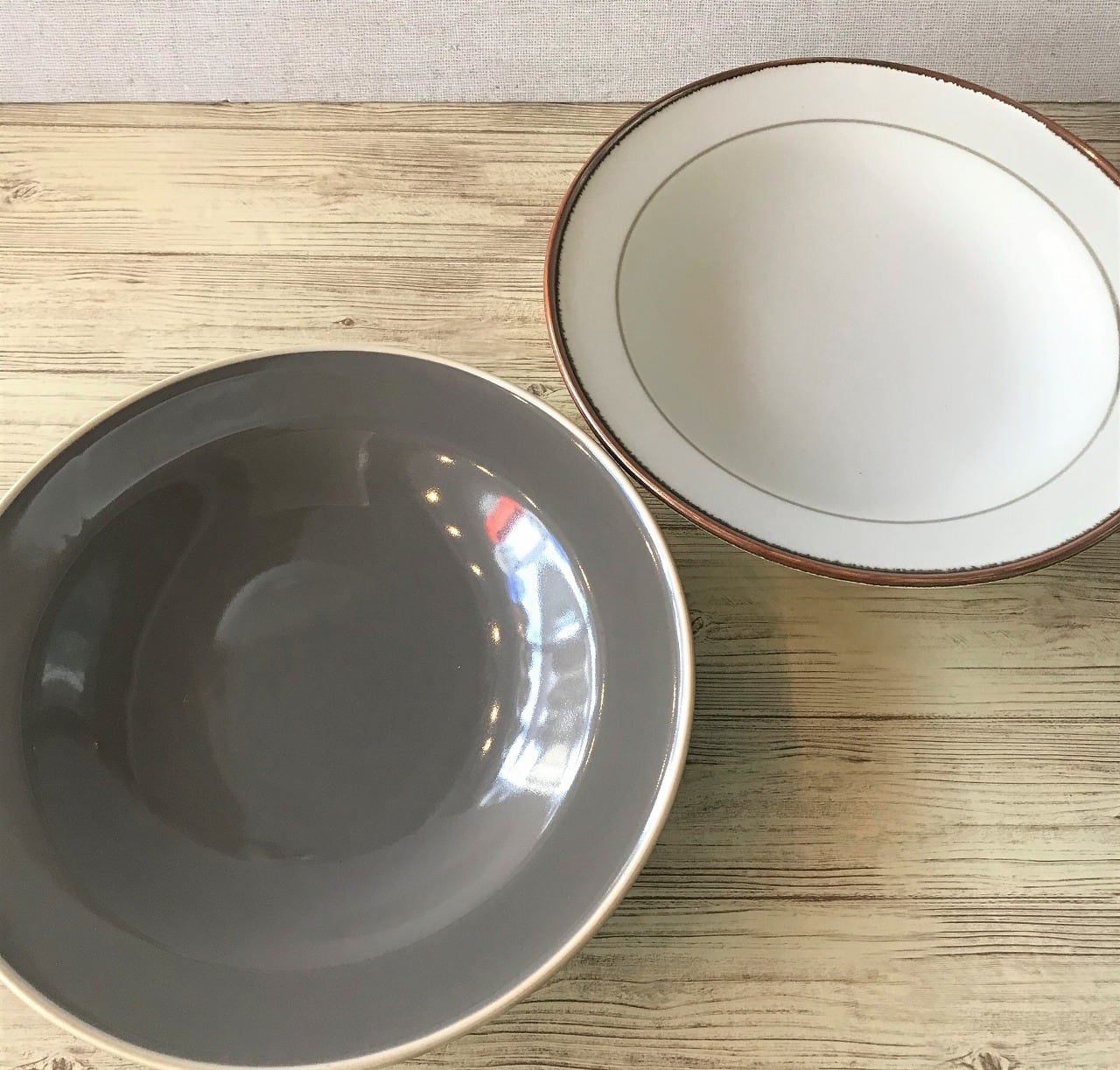 食器 パスタ皿 21cm グレー＆ホワイト おしゃれ スープ皿 深皿 中鉢 たまリム | 食器のほっこり屋