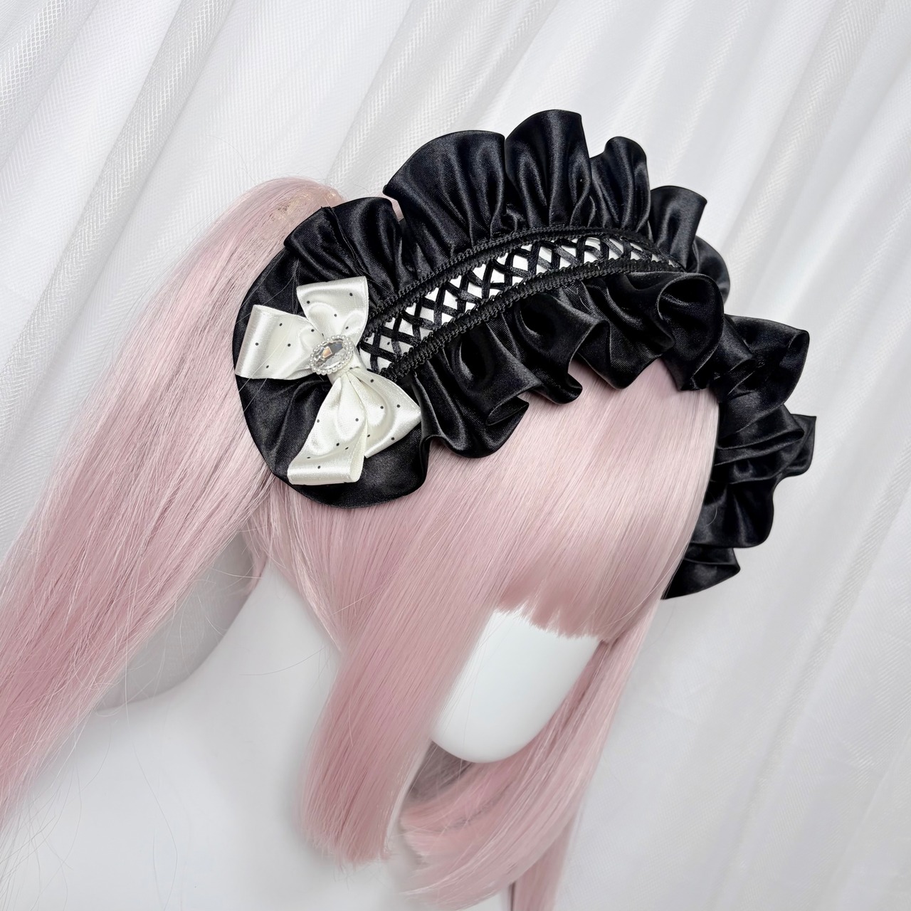 ♡【Sayakadoll Original No.12】 小悪魔ドット リボン 光沢サテンの編み上げリボンビジューヘッドドレス purple ♡