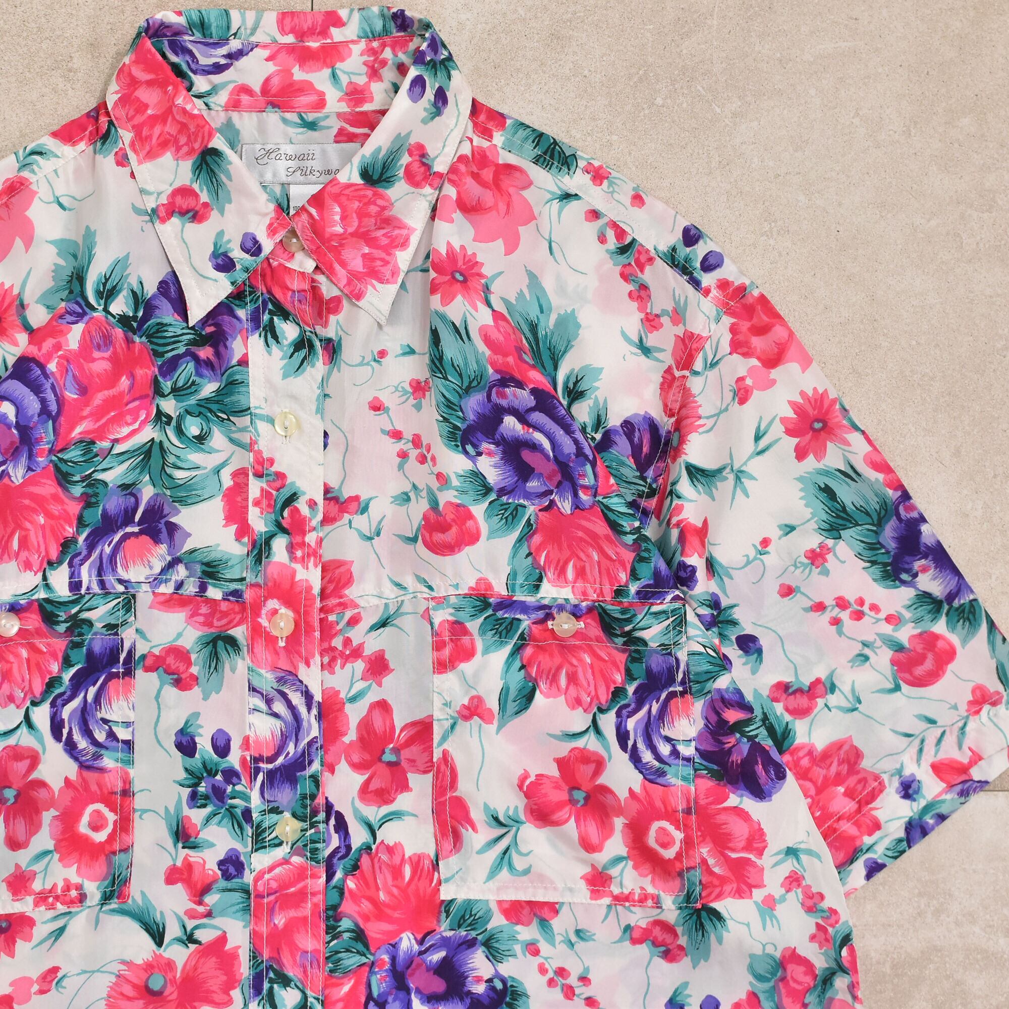 90~00s Hawaii Pilkyway flower pattern silk shirt