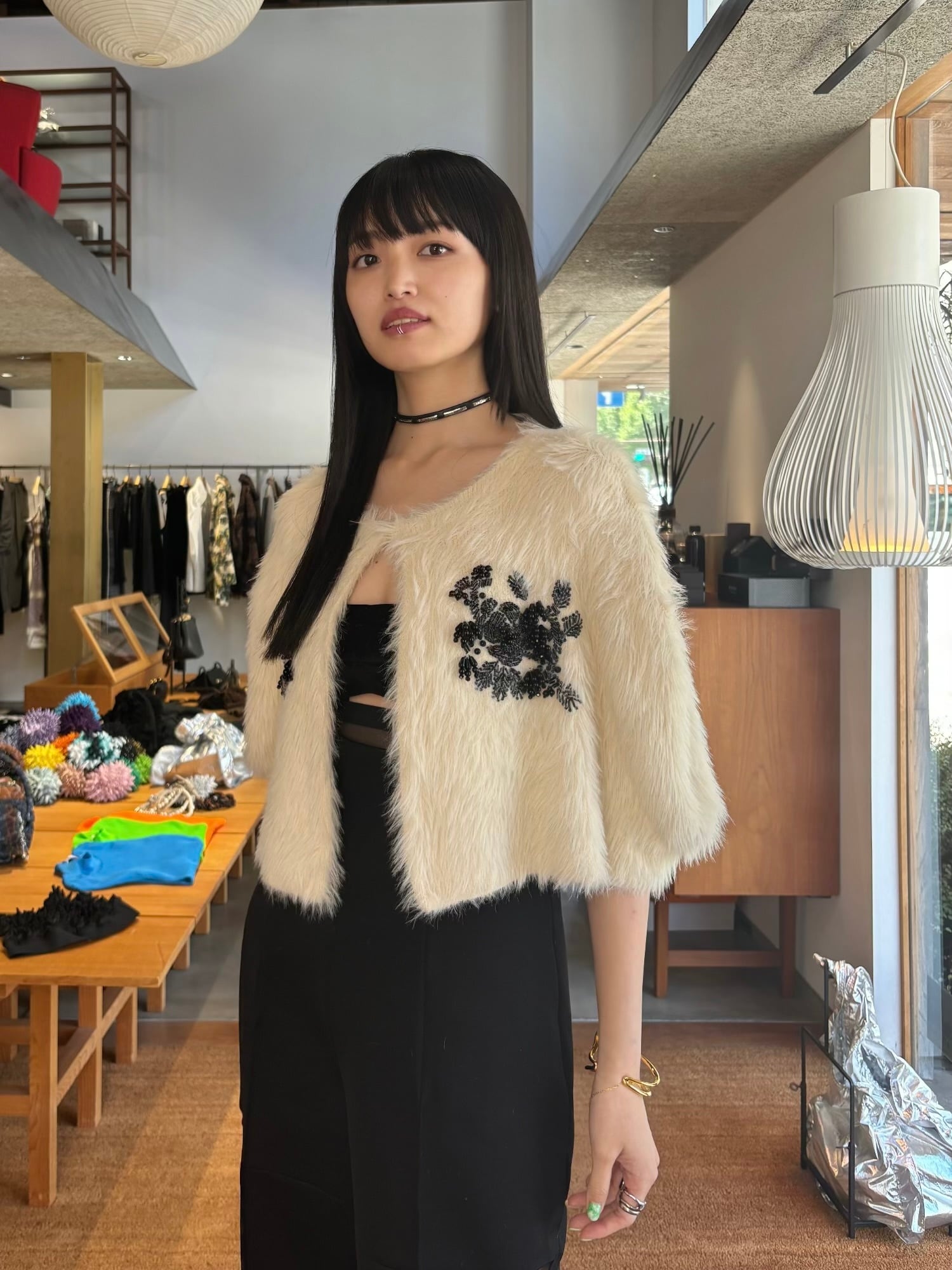 24AW】FETICO フェティコ / FUR KNIT BEAD EMBROIDERED BOLERO | TRENT 