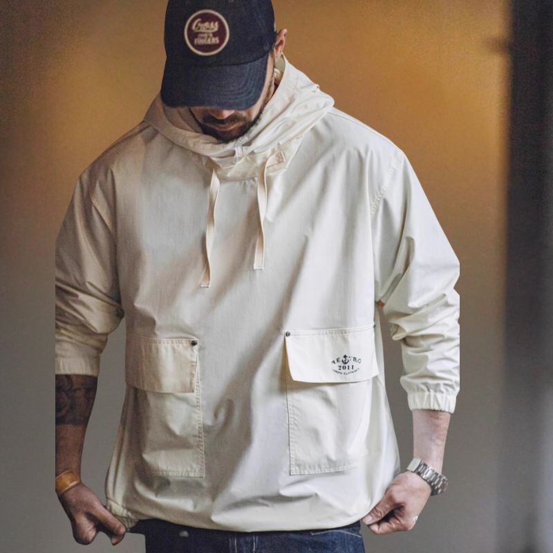 フード付きドロップショルダープルオーバーパーカー A18258