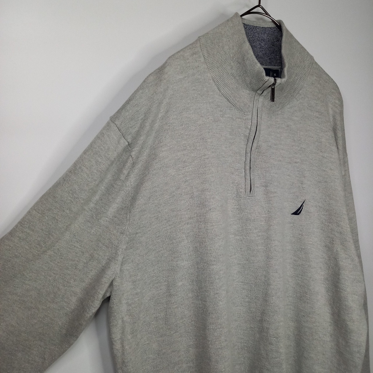 ノーティカ　ハーフジップ　コットンニット　セーター　薄手　ハイゲージ　無地　刺繍