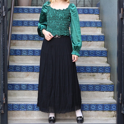 EU VINTAGE GATHER DESIGN OFF SHOULDER TOPS/ヨーロッパ古着ギャザーデザインオフショルダートップス