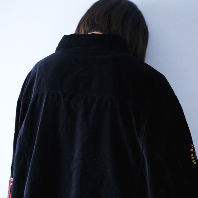 "刺繍" special art design over wide silhouette black mode velours jacket