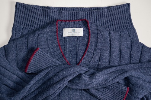 [Early 2000’s] “BALLANTYNE”Sea Island Cotton Heavy Rib V-Neck Knit（Made in Scotland）