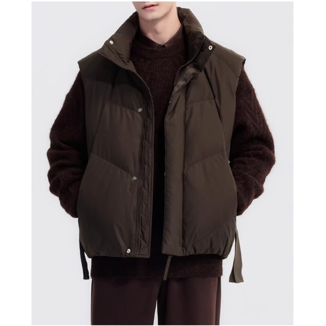 ボタンアップ ヒップ丈ダウンベスト af0431