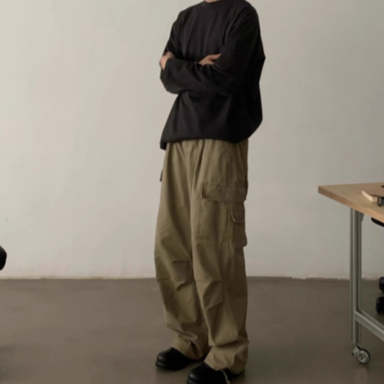 フラップポケットワイドワークパンツ　0888