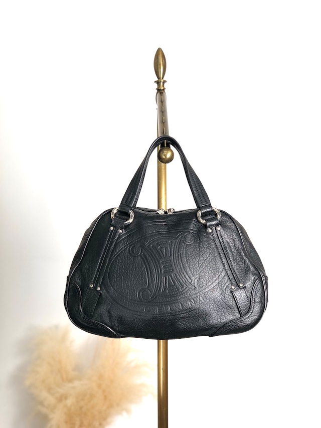 CELINE セリーヌ ハンドバッグ ブラック ブラゾン型押し レザー ミニボストン vintage ヴィンテージ オールド 2bg7ri