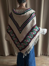 ethnic pattern vintage knit poncho-5061-11