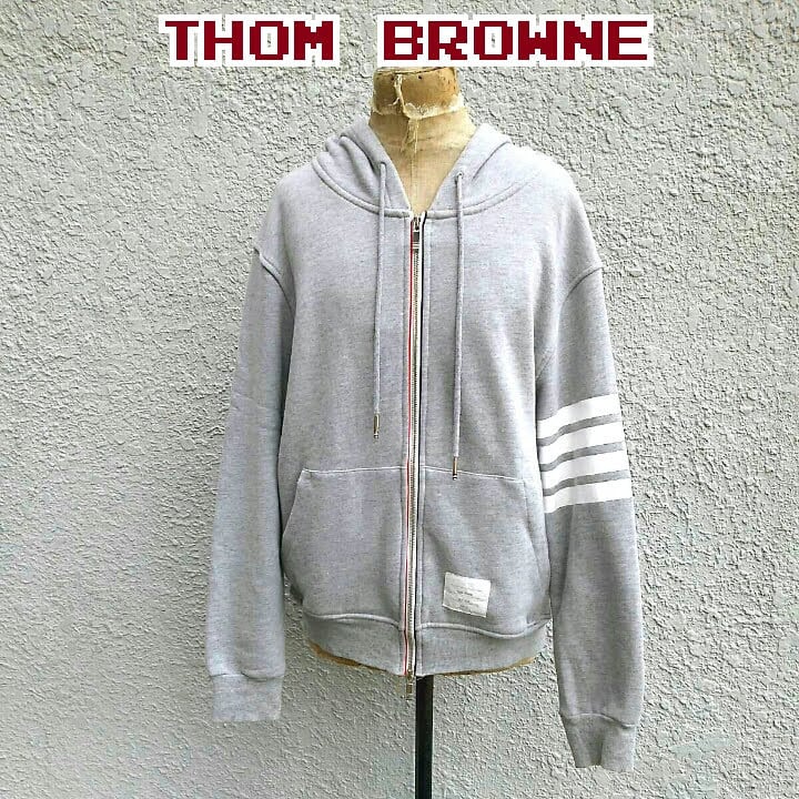 新品 THOM BROWNE グレー ライン パーカー