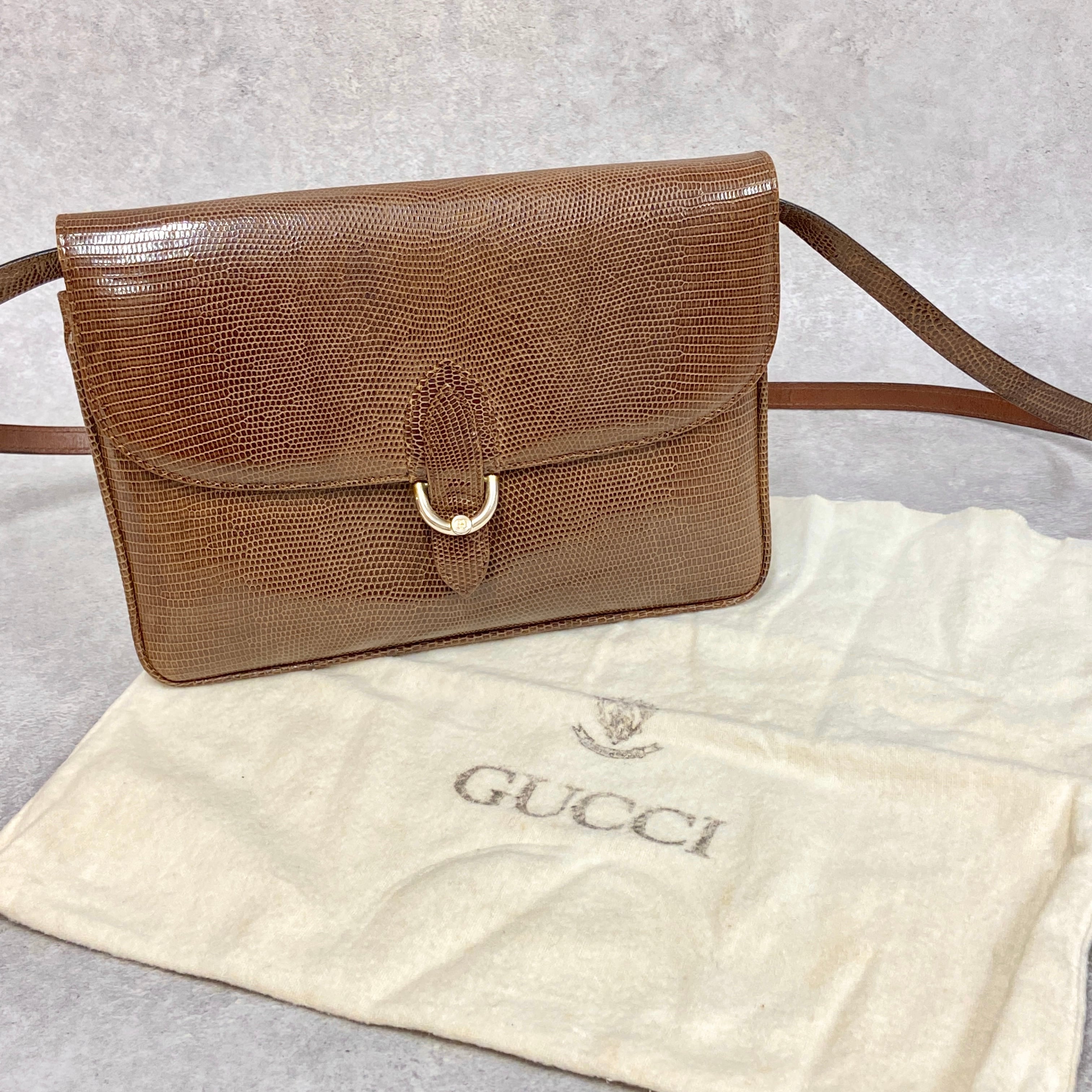 GUCCI グッチ オールドグッチ ショルダーバッグ リザード ブラウン