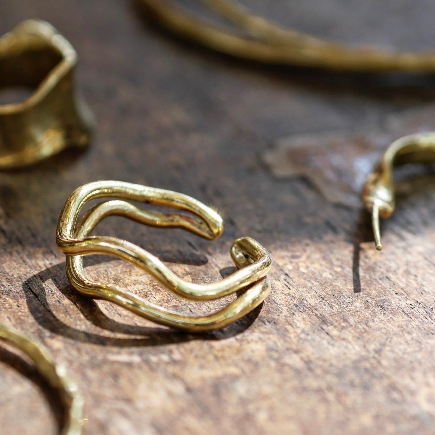 Wavy Double Ring | 2連リング | イヤーカフ | &kow leather × brass