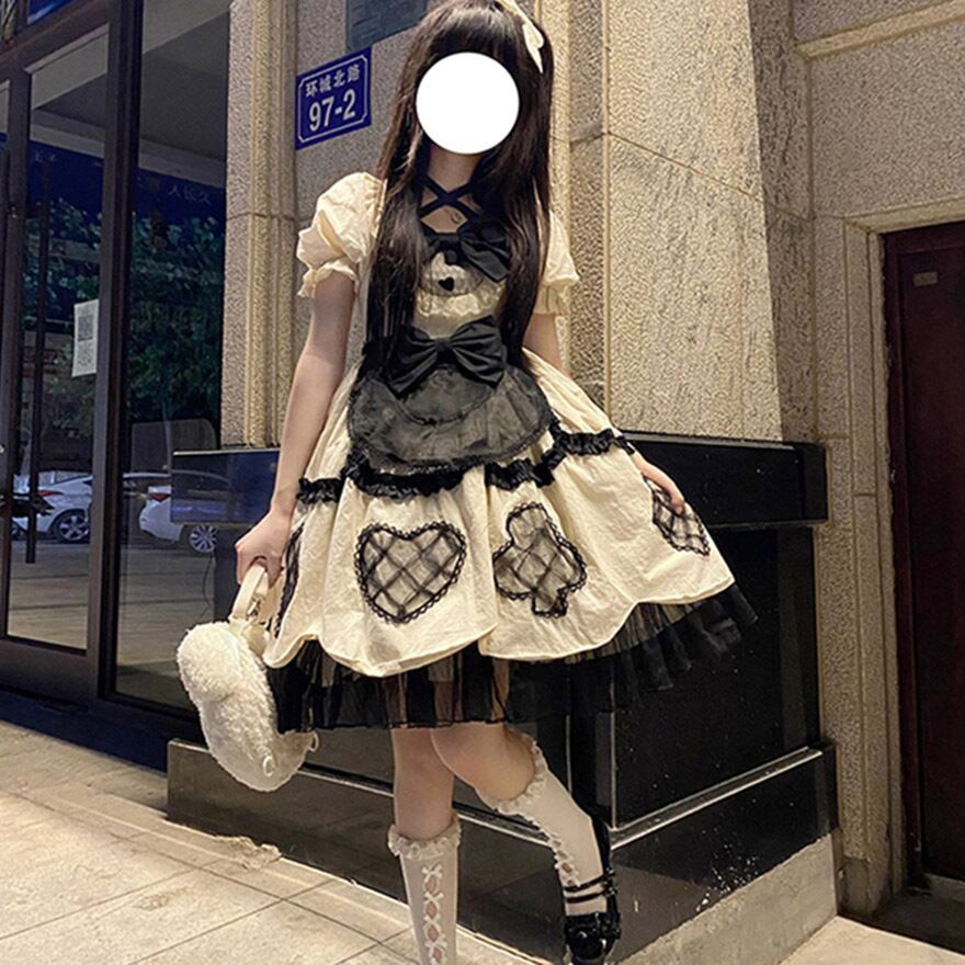 サブカル 服 地雷系 通販 ファッション 女子 ワンピース ドレス 半袖 ホルターネック リボン チャイナ風 中華 レトロ 闇かわいい ストリート系